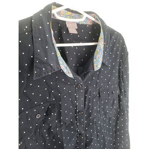 Laura Scott Navy Blue w/ White Polka Dots Button Down Dual Pocket Size XL‎